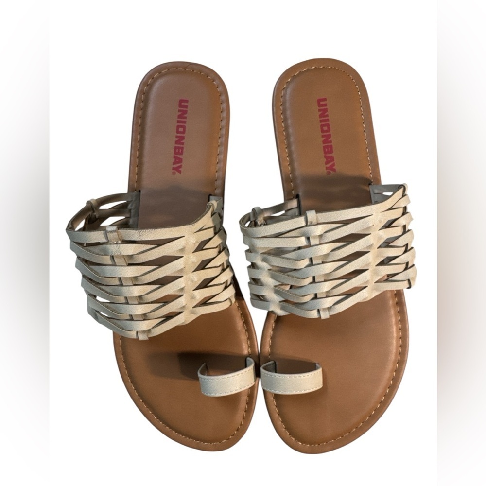 Unionbay Robyn Woven Toe Ring Flat Sandal Women’s Size 8M Cream & Tan - Picture 5 of 9